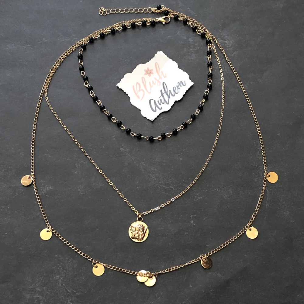 3/$25⚡️layered sequin coin angel beaded necklace - Picture 3 of 9